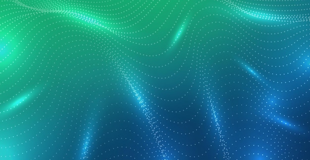 Patrón de partículas de ondas azules coloridas Fondo con líneas de luz brillantes Vector de bandera moderno