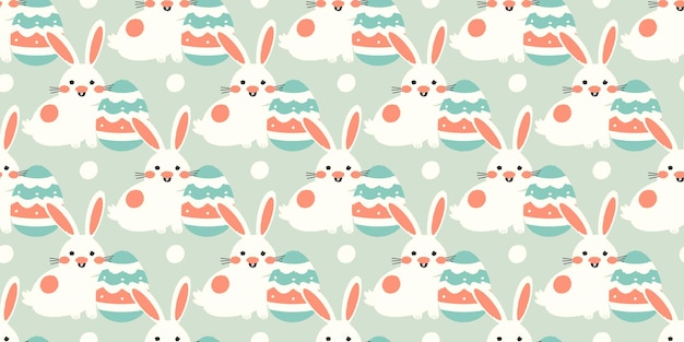 Patrón de Pascua sin costuras vectorial Conejos y huevos Paleta de colores pastel suave