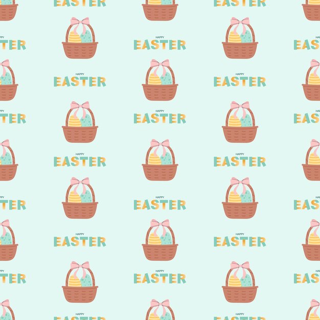 Patrón de Pascua con huevos decorados en la canasta