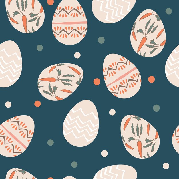 Patrón de Pascua con huevos decorados y elementos adicionales Patrón sin costura vectorial Para textiles