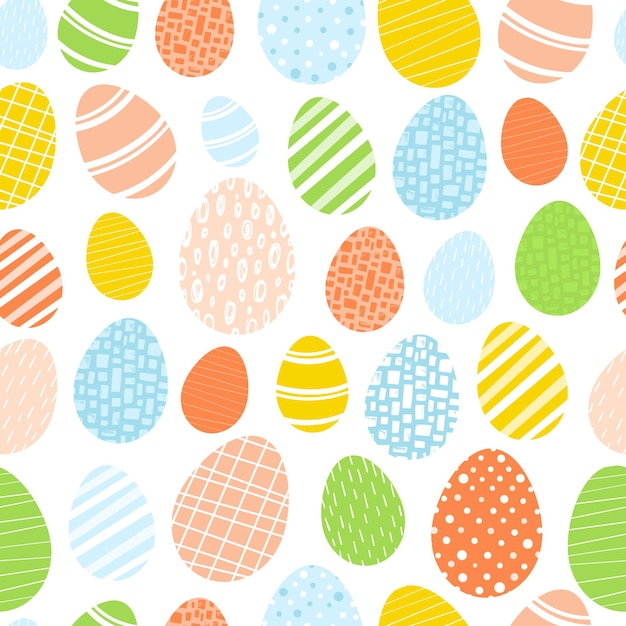 Patrón de Pascua lindos huevos brillantes con una variedad de patrones Fondo transparente Paleta de vacaciones de primavera Impresión en servilletas de tela postales Ilustración vectorial dibujada a mano