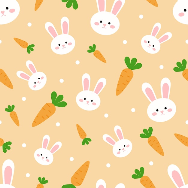 Patrón de Pascua vectorial sin costuras con conejo blanco y zanahorias