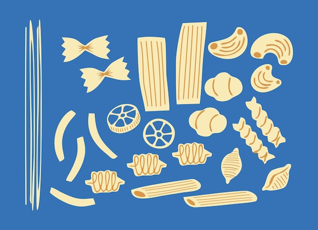 Vector patrón de pasta y macarrones sobre fondo azul.