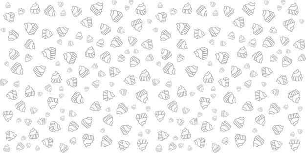 Patrón de pastel de contorno sin costuras en fondo blanco Iconos de postre bonitos para el diseño de telas de embalaje