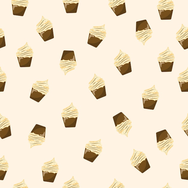 Patrón de pastel de taza de chocolate y vainilla en una ilustración vectorial de fondo brillante