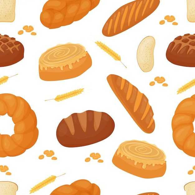Patrón de pastelería de mantequilla Bollo de confitería para el desayuno Pan Panadería Ilustración vectorial sobre un fondo blanco