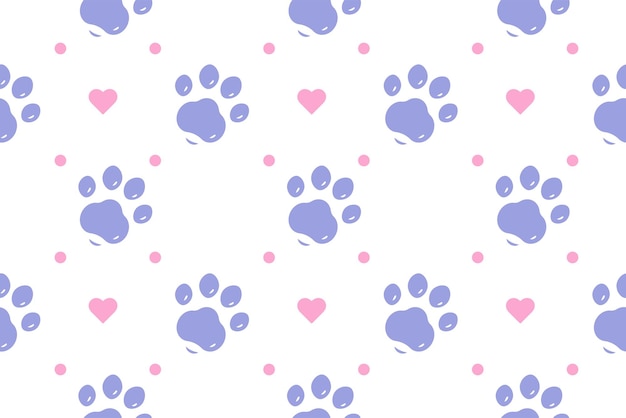 Patrón de pata púrpura azul rosa vectorial sin costuras. Lindas patas de perro gato. Paso de zoológico de patrón de pata sin costuras