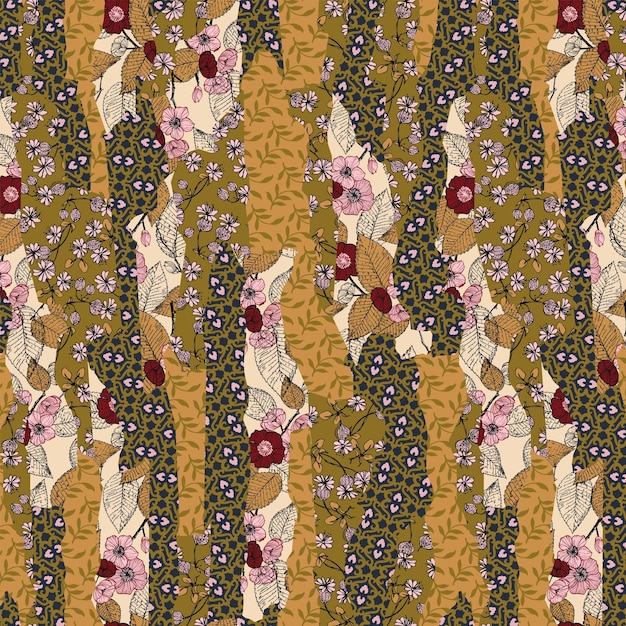 Patrón de patchwork floral sin costuras decorativo con flores