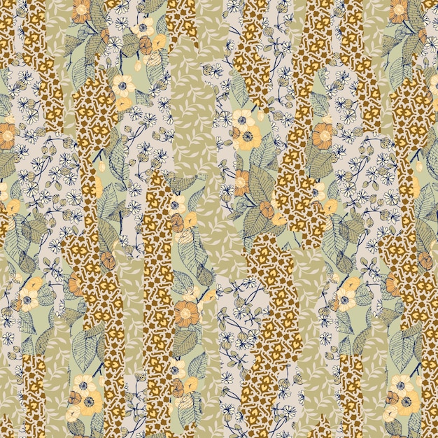 Patrón de patchwork floral sin costuras decorativo con flores