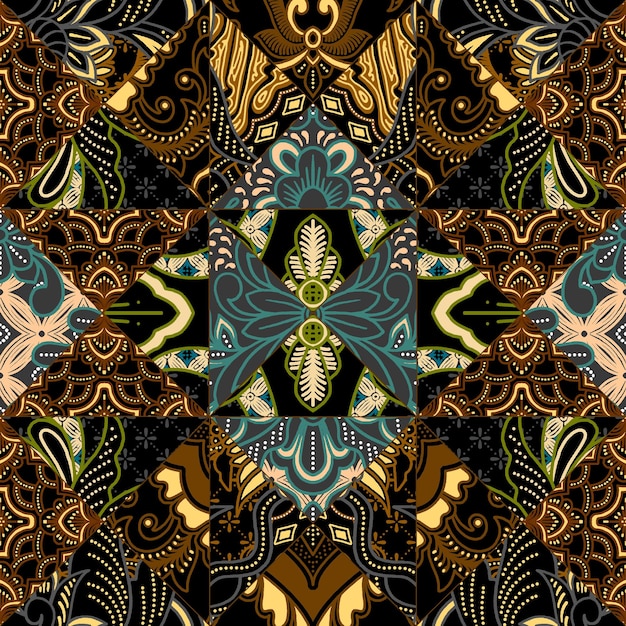 patrón de patchwork con motivos geométricos y hechos a mano de batik patrón de estilo para textil y decoración