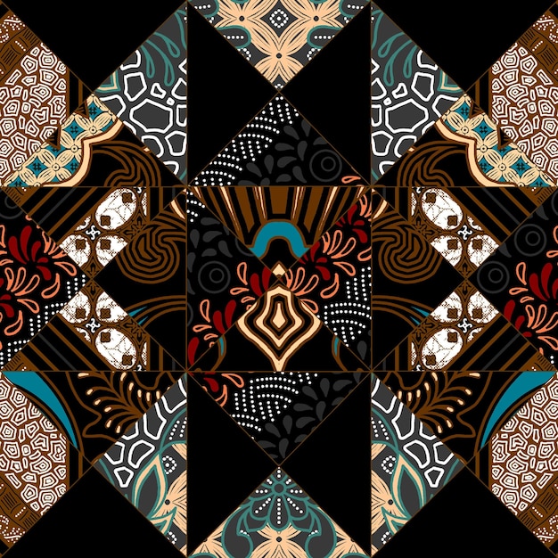 patrón de patchwork con motivos geométricos y hechos a mano de batik patrón de estilo para textil y decoración