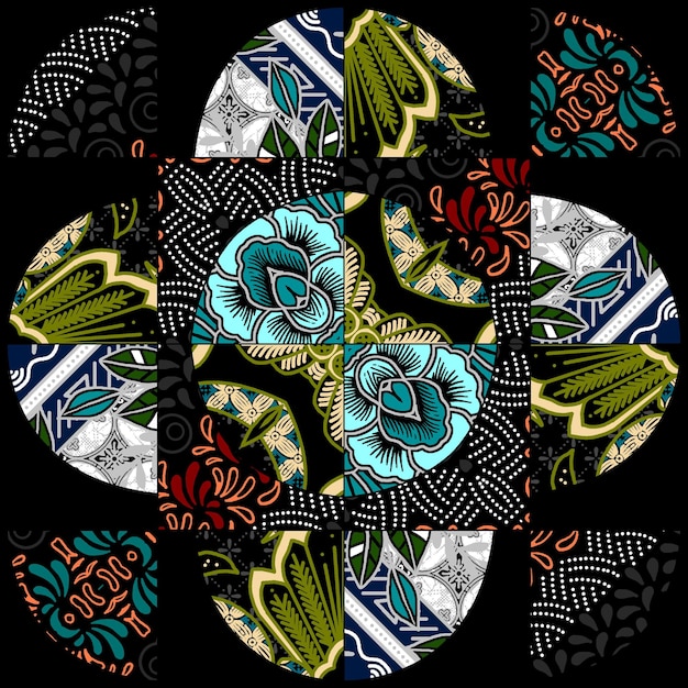patrón de patchwork con motivos geométricos y hechos a mano de batik patrón de estilo para textil y decoración
