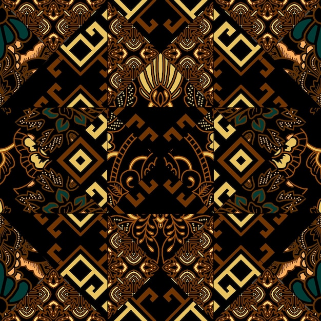 patrón de patchwork con motivos geométricos y hechos a mano de batik patrón de estilo para textil y decoración