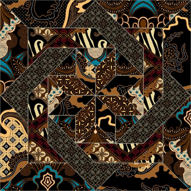 patrón de patchwork con motivos geométricos y hechos a mano de batik patrón de estilo para textil y decoración