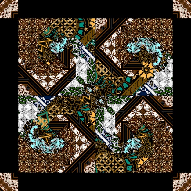 patrón de patchwork con motivos geométricos y hechos a mano de batik patrón de estilo para textil y decoración