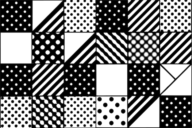 Patrón de patchwork vectorial sin costuras en blanco y negro