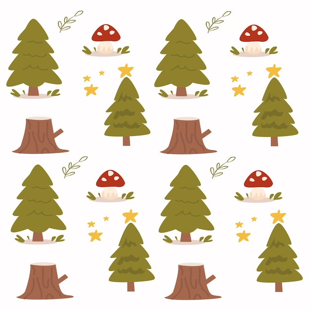 patrón patrón de niños con abetos y setas patrón fondo con árbol de Navidad
