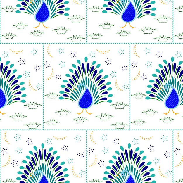 Patrón de pavo real dibujado a mano encantador de vector libre