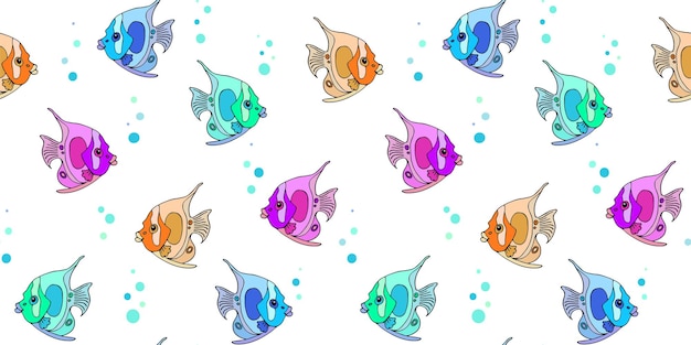 Patrón de peces Fondo transparente con peces de colores y burbujas Vector