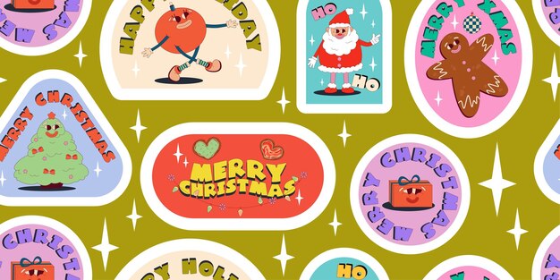 Un patrón de pegatinas navideñas con personajes cómicos divertidos Un patrón sin costuras