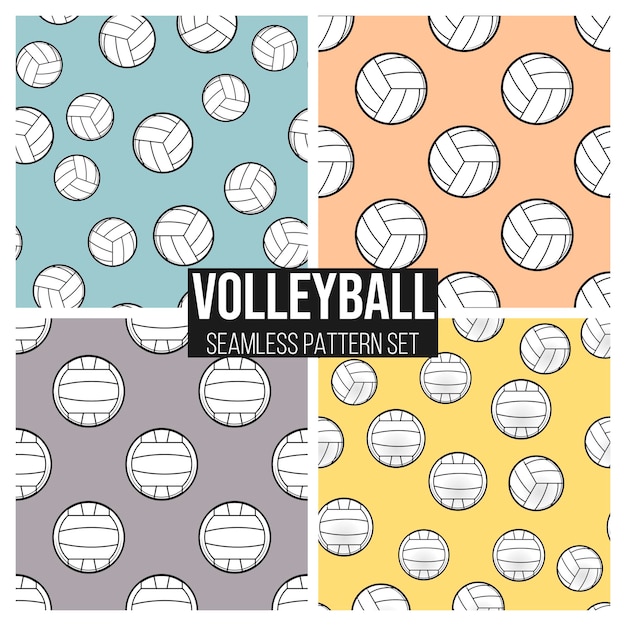 El patrón de pelota de voleibol negro se repite sin problemas en el fondo de color para cualquier diseño. conjunto de ilustraciones geométricas vectoriales.