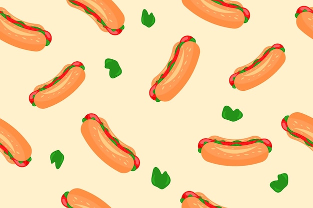 Patrón de perrito caliente con verduras para envolver papel de fondo papel de pared diseño de cocina Vector