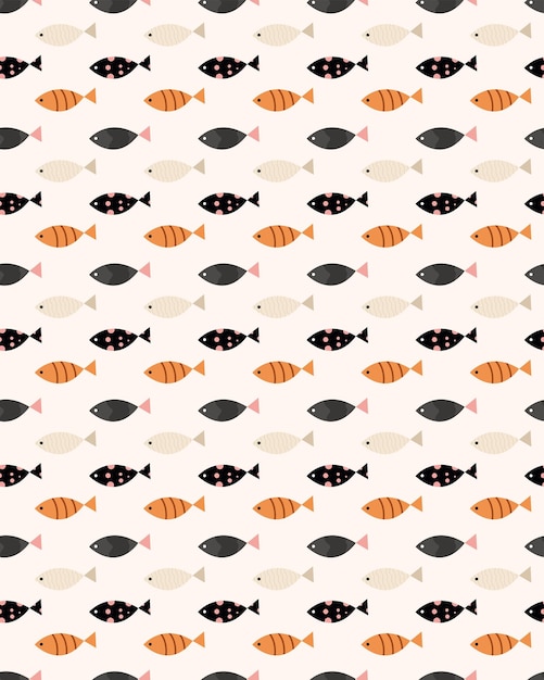 Patrón con pescado sobre fondo beige. ilustración vectorial Mar, papel tapiz, estampado.