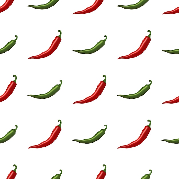 Patrón con pimientos rojos y verdes picantes Para cafés, restaurantes y menús, telas y álbumes de recortes, granjas y mercados, embalaje y decoración Ilustración vectorial aislada en fondo blanco