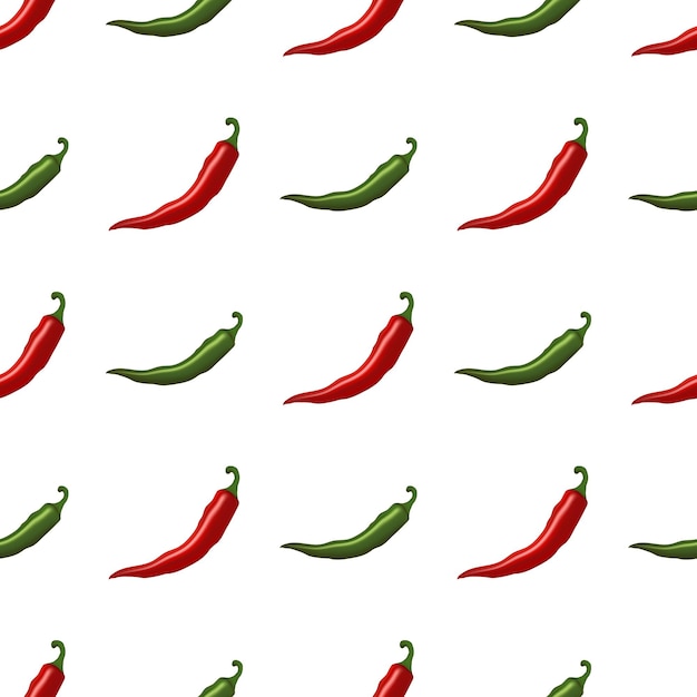 Patrón con pimientos rojos y verdes picantes Para cafés, restaurantes y menús, telas y álbumes de recortes, granjas y mercados, embalaje y decoración Ilustración vectorial aislada en fondo blanco