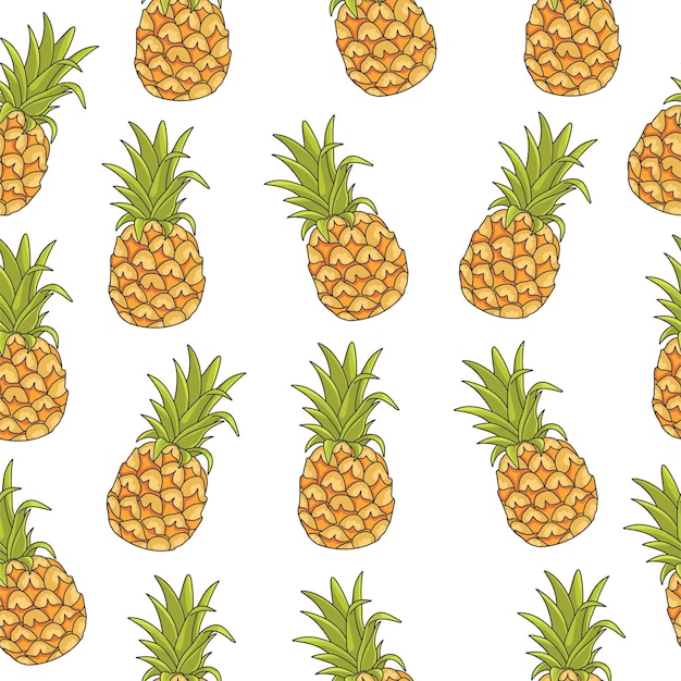 Patrón de piña perfecta Ilustraciones de vectores de color sobre un fondo blanco