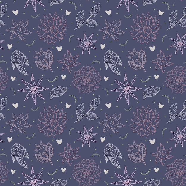 Patrón de pión de contorno lindo sobre fondo violeta para diseño de tela textil y diseño de papel Ilustración vectorial