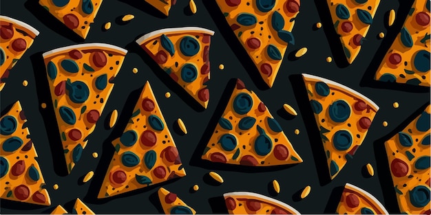 Patrón de pizza colorida de rebanadas sin costuras en gráficos vectoriales