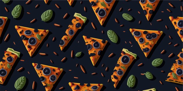 Patrón de pizza colorida de sabrosas tentaciones en ilustración vectorial