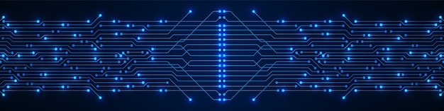 Patrón de placa de circuito azul de fondo de tecnología abstracta con línea de microchippower de luz eléctrica