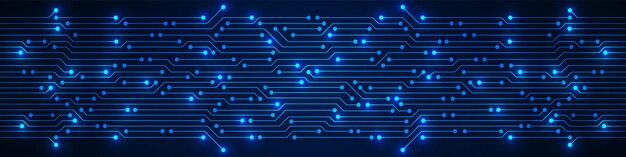 Patrón de placa de circuito azul de fondo de tecnología abstracta con microchip de luz de electricidad