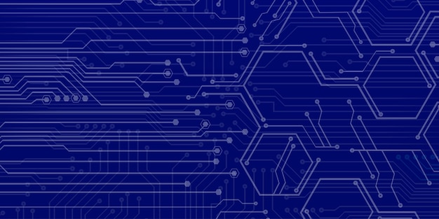 Patrón de placa de circuito azul con líneas hexagonales y diseño tecnológico futurista para uso de alta tecnología