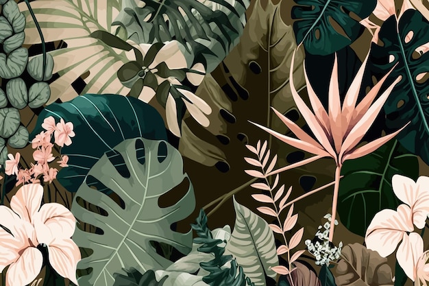 Vector patrón de plantas exóticas de la selva patrón abstracto mínimo dibujado a mano plantilla de arte universal creativo abstracto collage impresión contemporánea plantilla moderna para diseño invitación folleto banner folleto