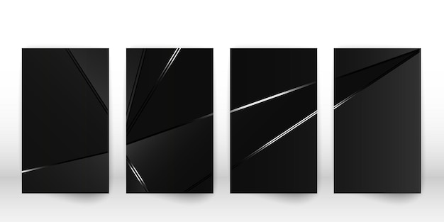 Patrón poligonal abstracto. Diseño de cubierta oscura de lujo con formas geométricas plateadas. Plantilla de cubierta de polígono. ilustración vectorial