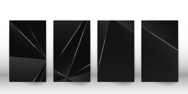 Patrón poligonal abstracto. Diseño de cubierta oscura de lujo con formas geométricas plateadas. Plantilla de cubierta de polígono. ilustración vectorial