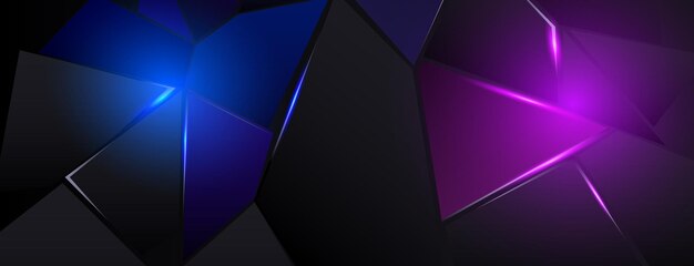 Patrón de polígono de triángulo 3d abstracto crack sobre fondo futurista de diseño de luz azul y púrpura