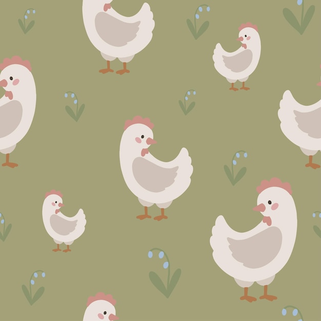 Patrón de pollo sin costuras dibujado a mano para niños lindos fondo paleta retro vintage