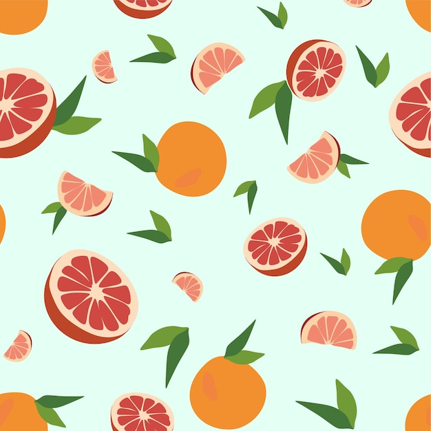 Patrón de pomelo vectorial sin costuras Fondo plano de verano Fruta tropical aislada en centrico verde