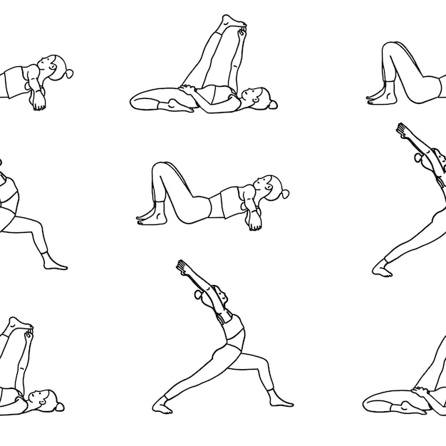 Patrón de poses de yoga femenino en estilo de contorno