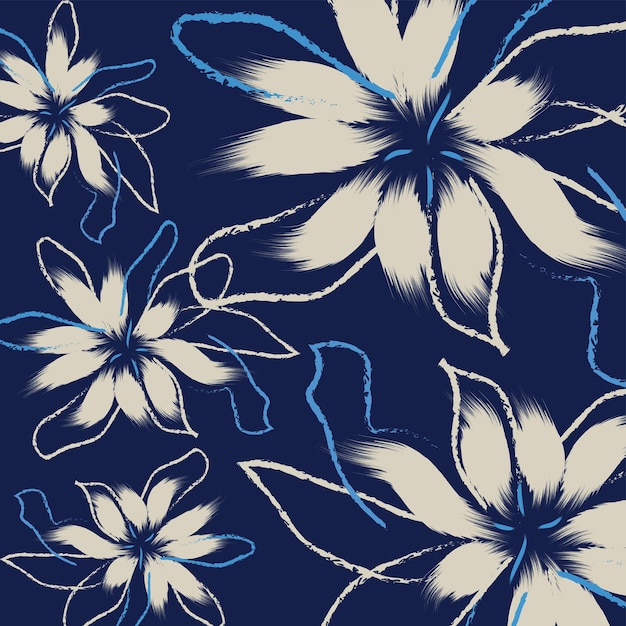 El patrón presenta grandes flores audaces Un patrón floral textil flor y hojas bicolores tropicales