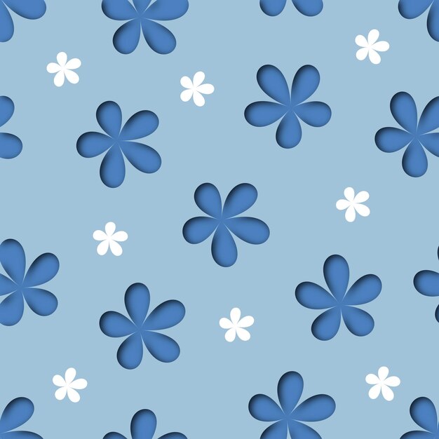Patrón de primavera 3d flor azul en estilo de corte de papel