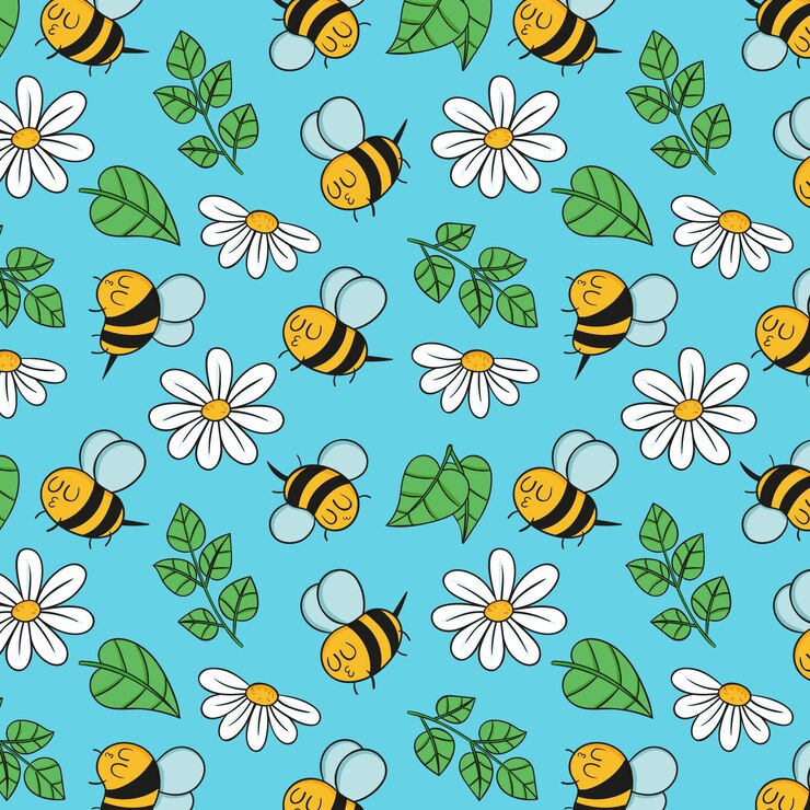 patrón de primavera con abejas en estilo de dibujo a mano