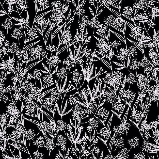 Patrón de primavera sin costuras con flores en estilo de arte lineal