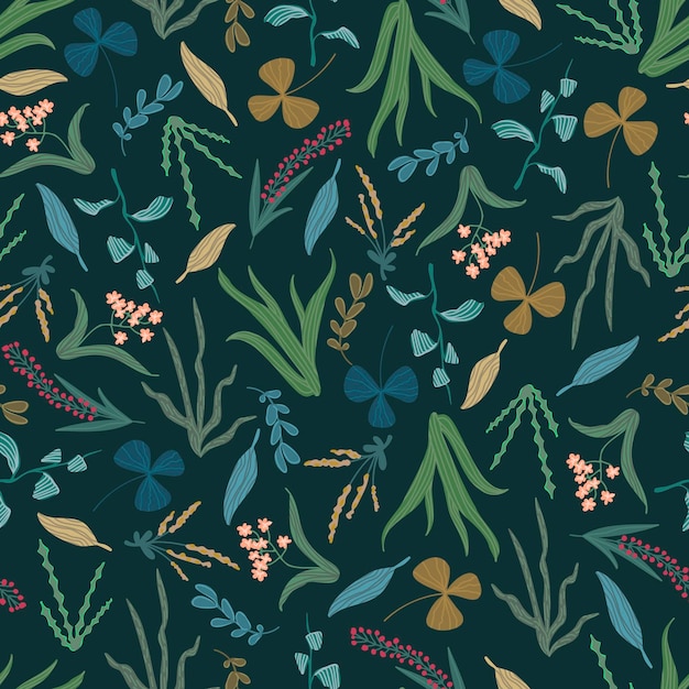 Patrón de primavera sin costuras con flores en estilo de arte lineal