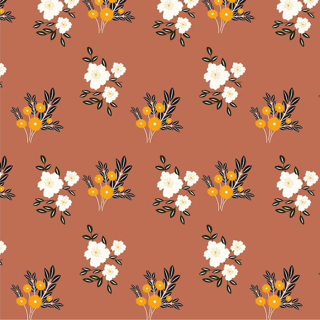 Patrón de primavera sin costuras con flores hermosos ramos con estampado de flores blancas y naranjas para