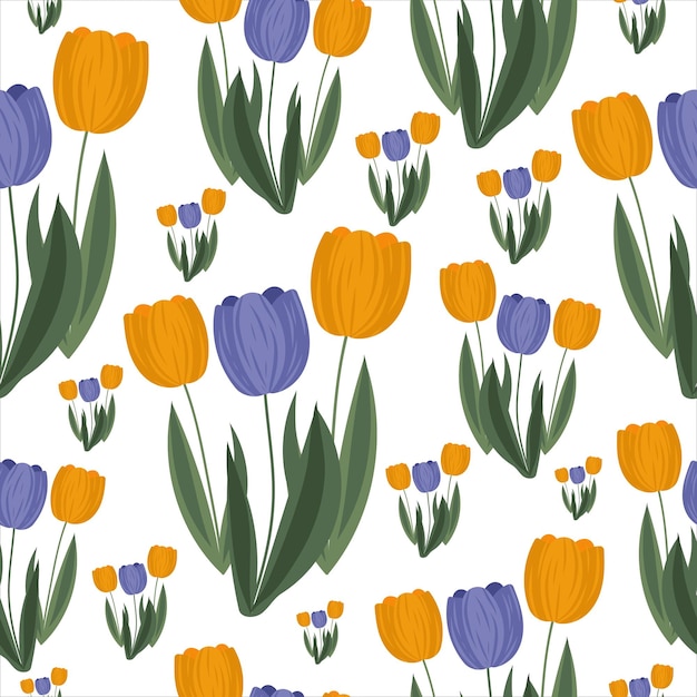 Patrón de primavera de tulipán vectorial en un fondo aislado